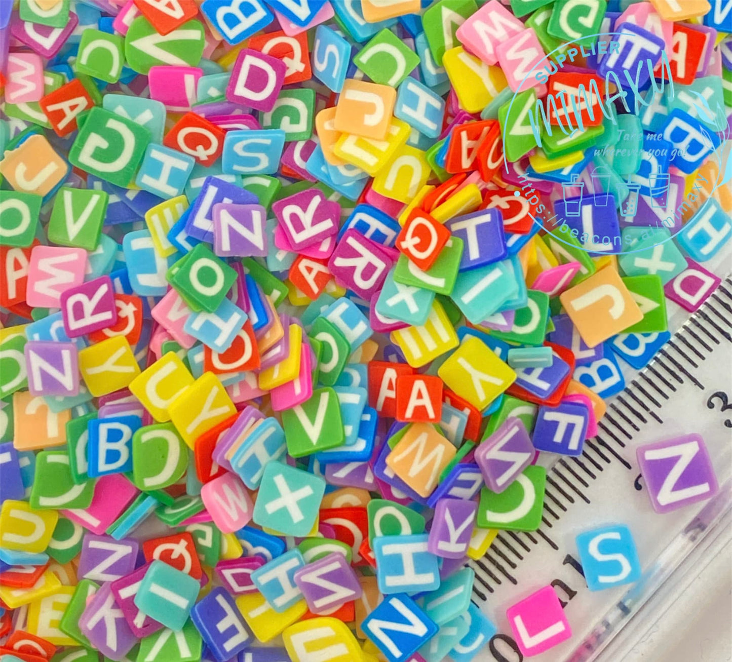 5mm ABC alphabet Colorful Mix Polymer Clay Slices resin art nail art snow globe tumbler supplies / Diy / SCHOOL / rainbow / square, ABC 002