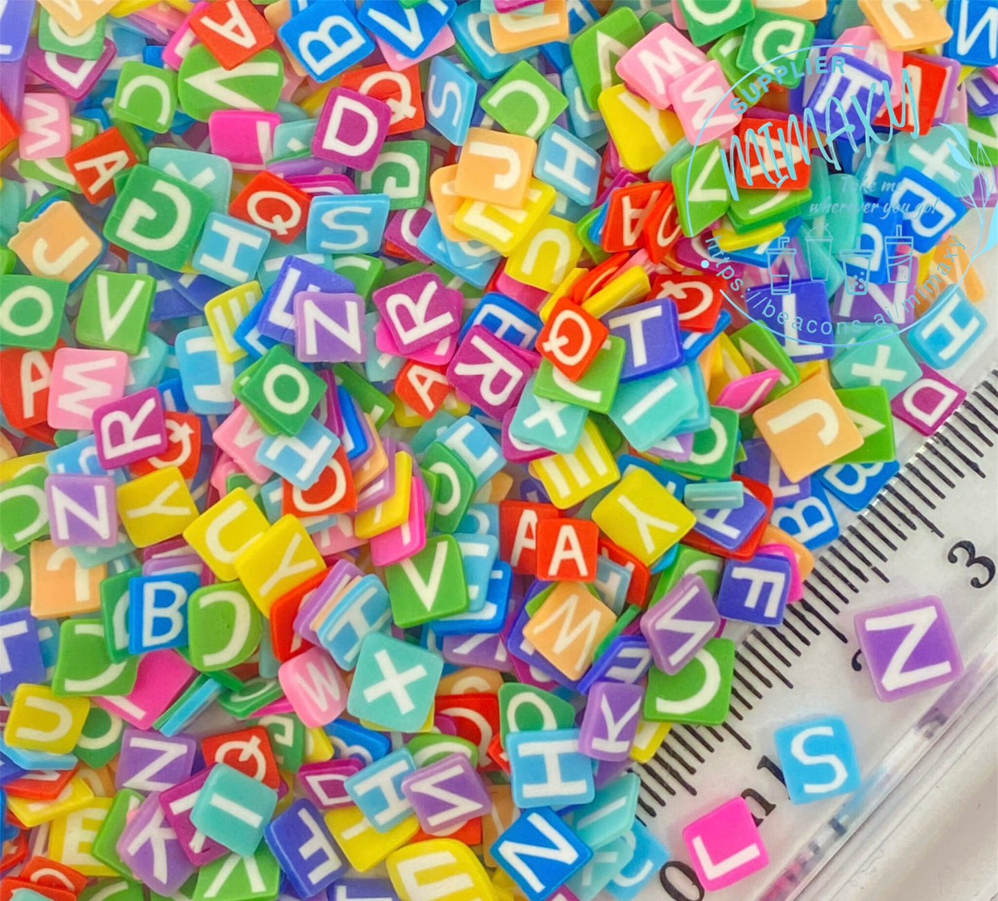 5mm ABC alphabet Colorful Mix Polymer Clay Slices resin art nail art snow globe tumbler supplies / Diy / SCHOOL / rainbow / square, ABC 002