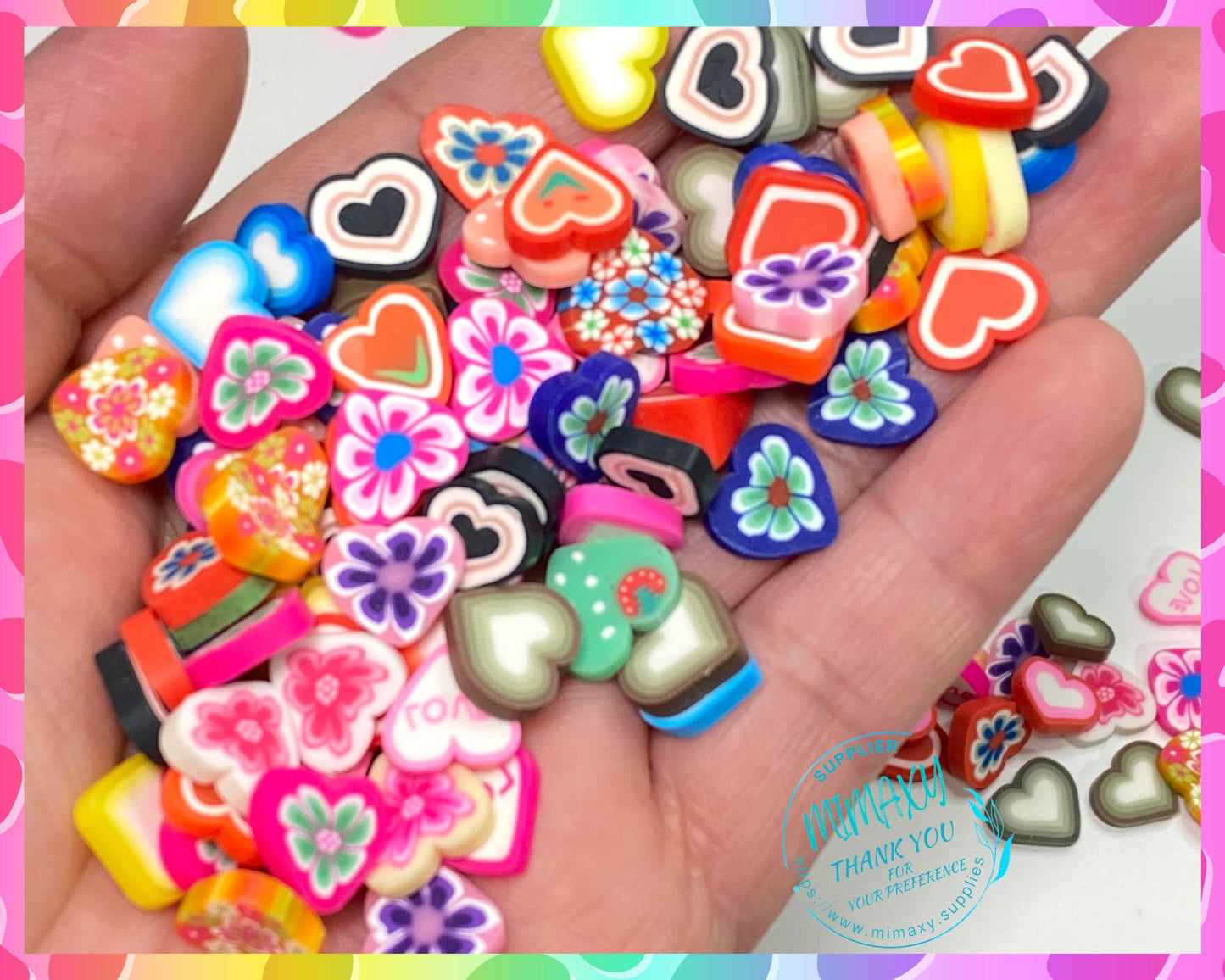 10mm Heart beads / Polymer Clay Slices / nail art / resin art /crafts /diy, fimo, conversation heart, flower, BEADS 1