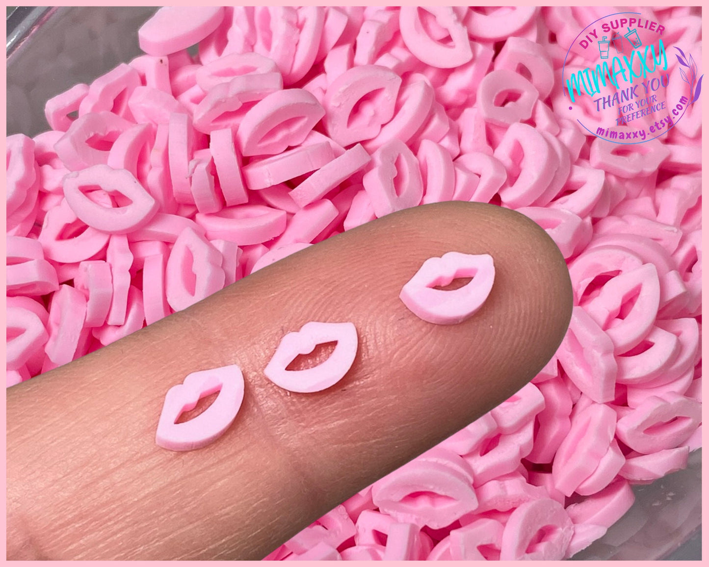 5mm PINK KISS, Lips, Tangerine Polymer Clay Slices /resin art /nail art /snow globe tumbler /crafts /supplies /Cute, LOVE 023