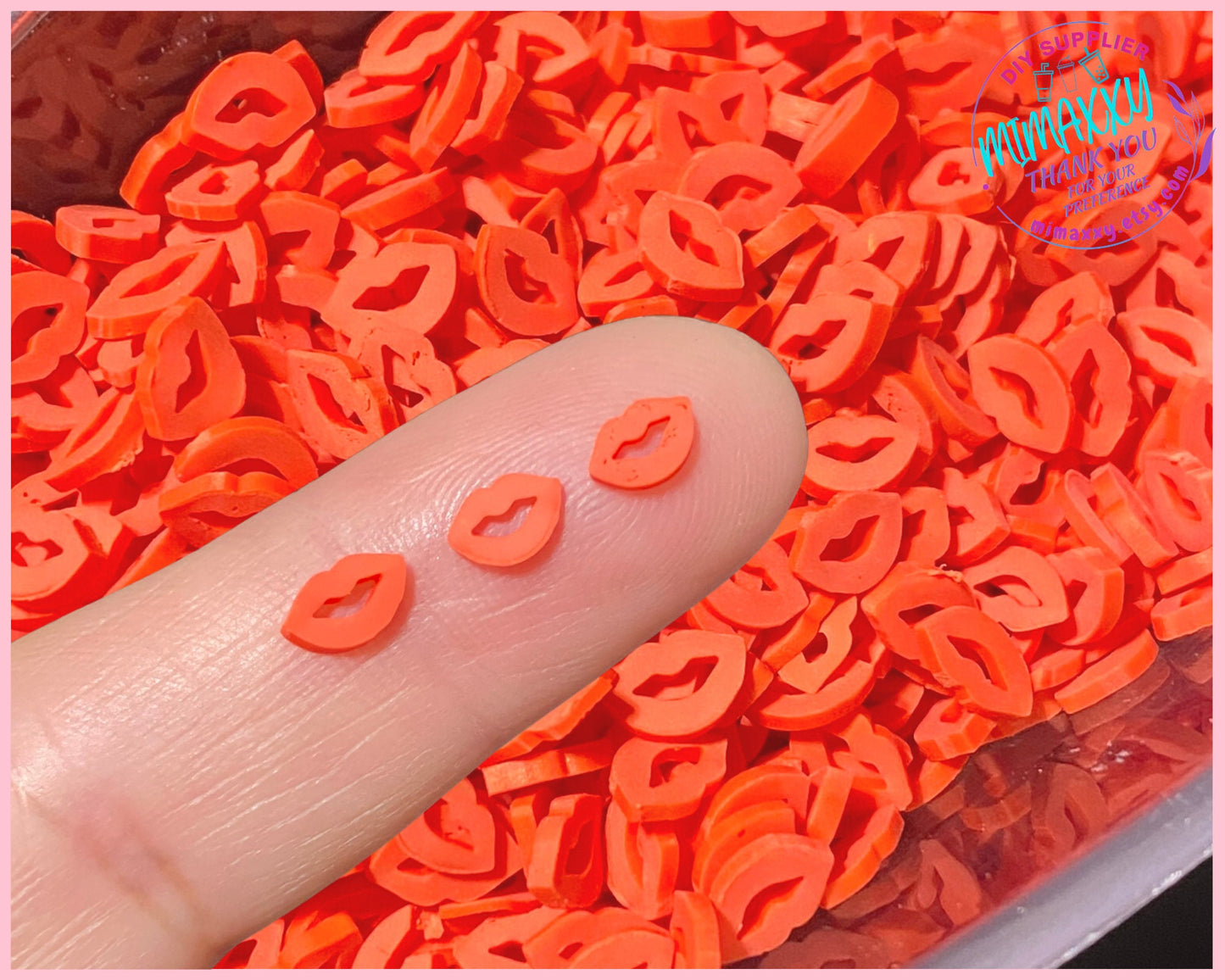 5mm RED KISS, Lips, Tangerine Polymer Clay Slices /resin art /nail art /snow globe tumbler /crafts /supplies /Cute, LOVE 022