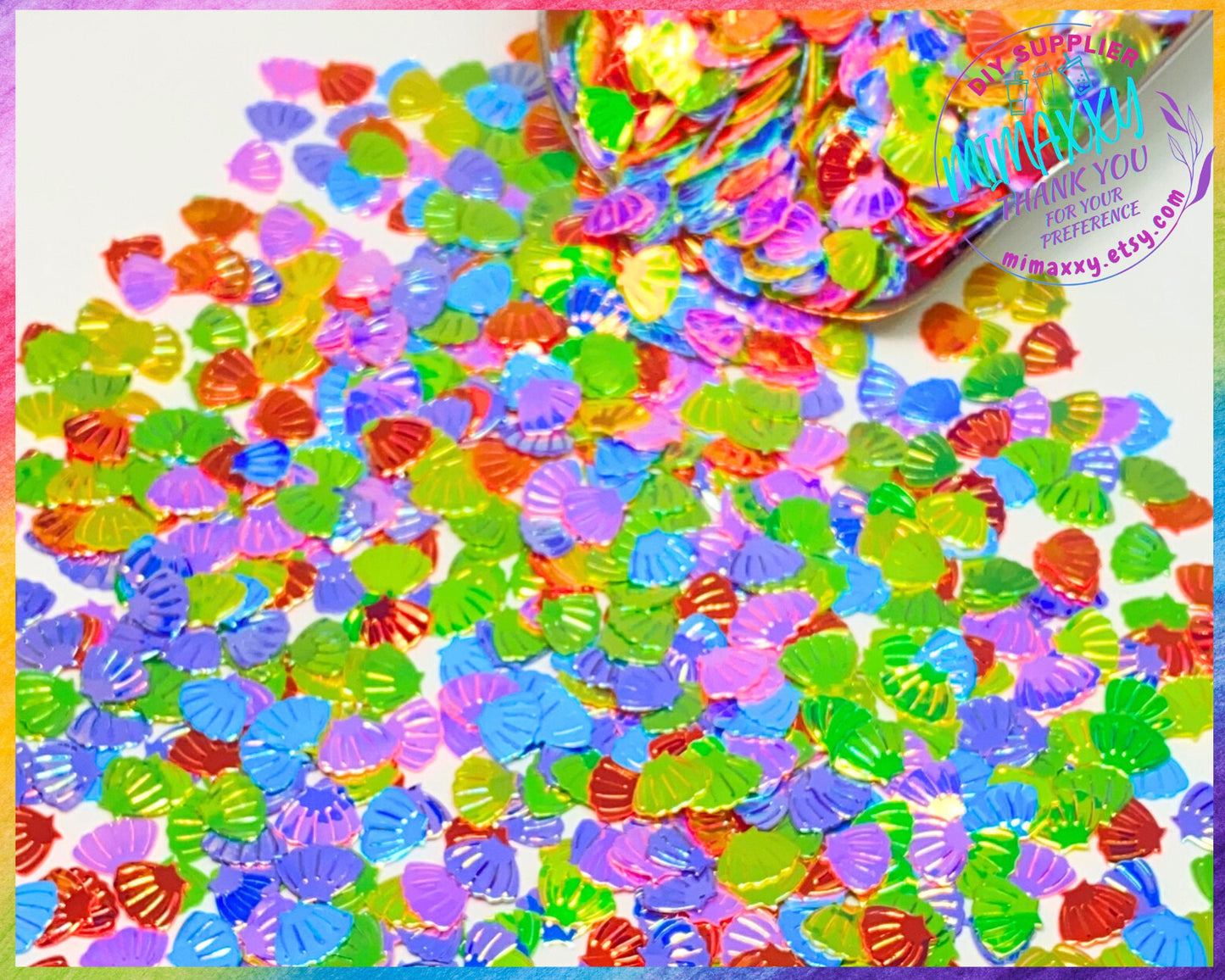 5mm Mix SHELLS Mermaid Sea Sprinkle Slime Fake Bake Nail Art Faux Craft Ships, Shape Glitter, SHELLS 002