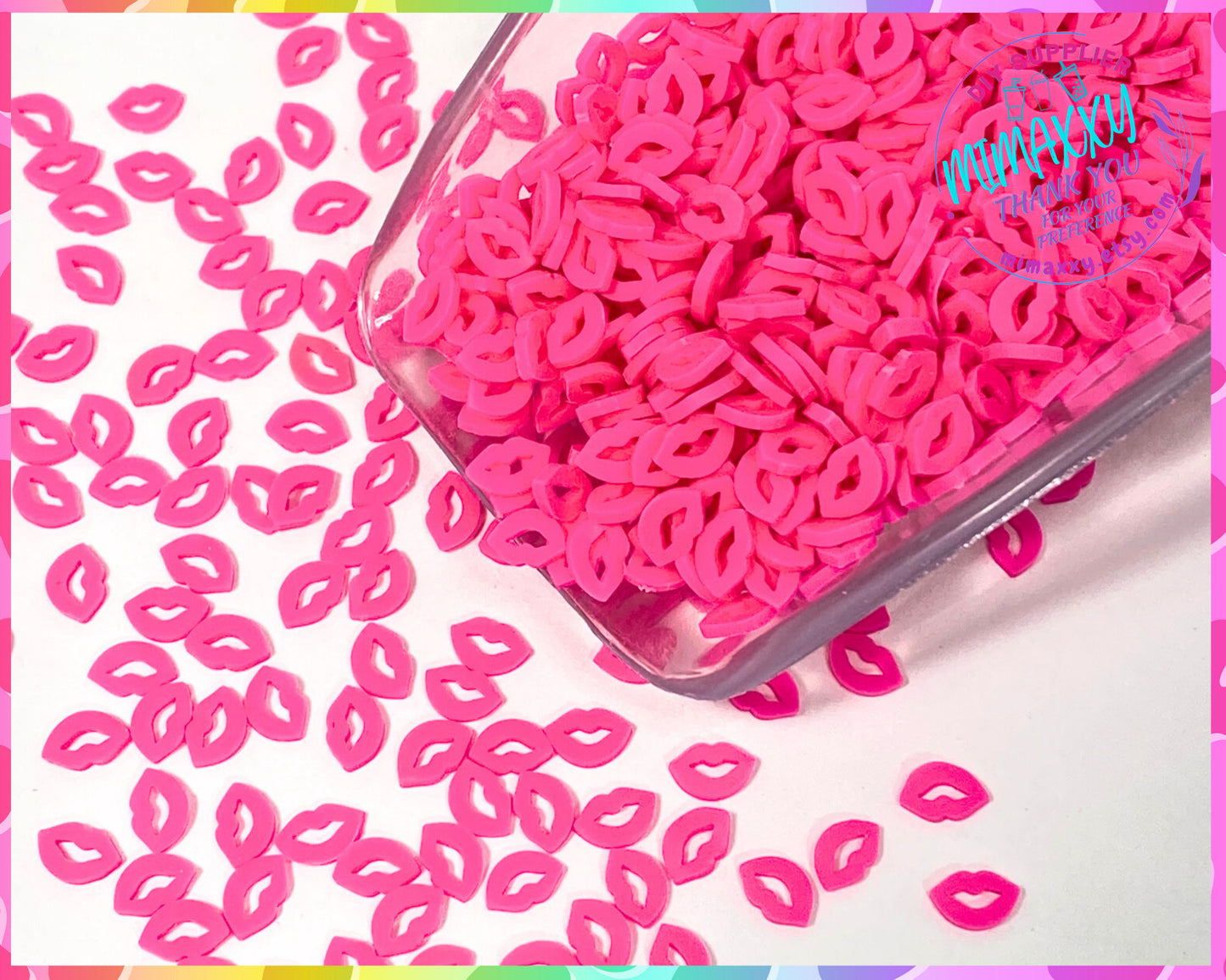 5mm Hot Pink Kisses, LIPS, Tangerine Polymer Clay Slices /resin art /nail art /snow globe tumbler /crafts /supplies /Cute, LOVE 024