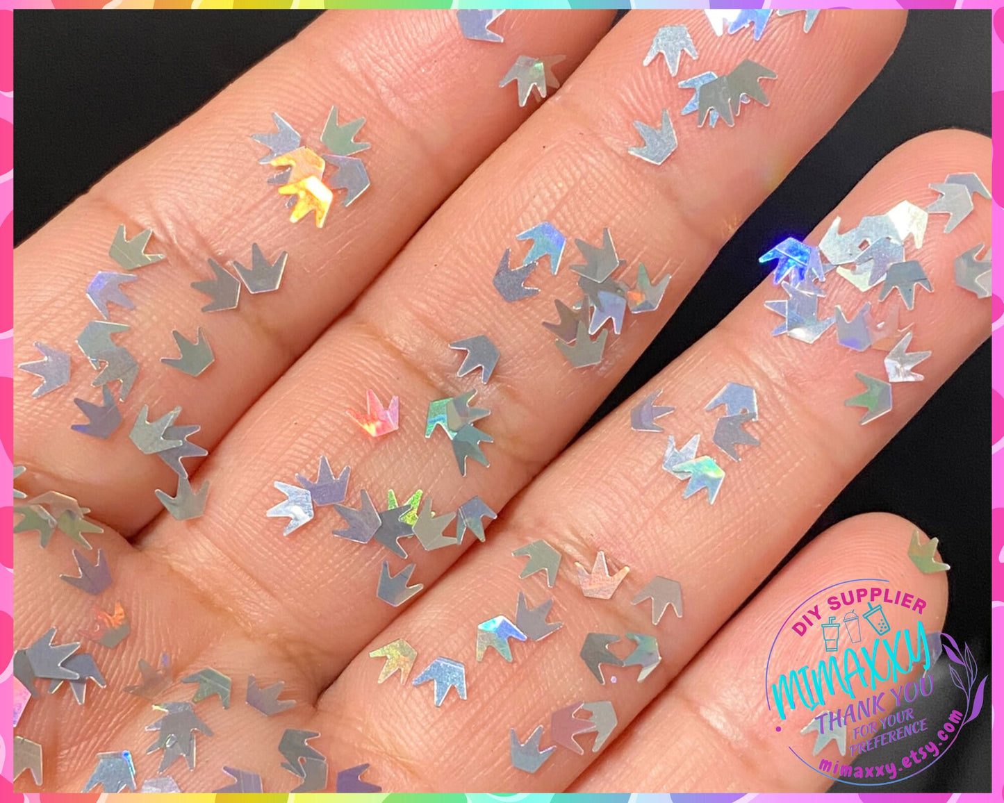 4mm Holographic Silver Crown, Shape Gliiter, Cosmetic, Body Painting,Nail, Resin art,Snow Globe Tumbler, DIY, SHAPES 021