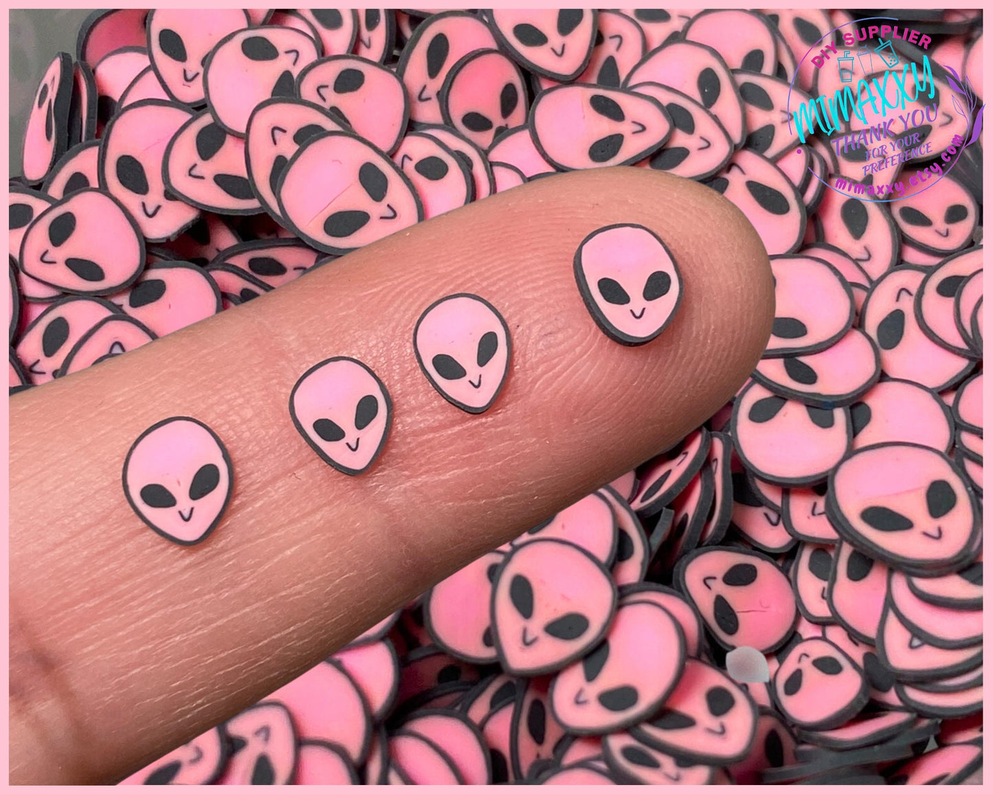 5mm pink ALIEN Head UFO/ Ghost /Polymer Clay Slices/ Sprinkle / Diy / Resin Art /Nairl art / Snow globe tumbler / Christmas, HALLOWEEN 026