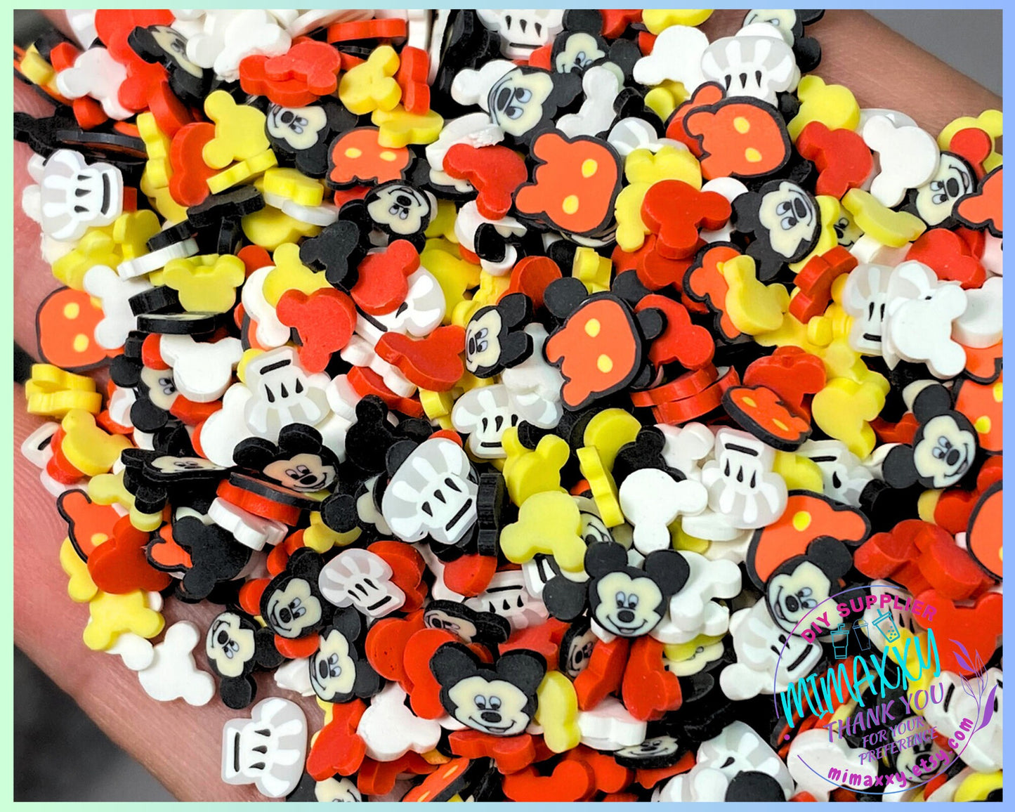 5mm Mix Mouse Classic, Mouse Face, Ears Red Black Sprinkle Slime, Polymer Clay Slice Slices Fake Bake Nail Art Faux Craft , MOUSE ITEMS 005