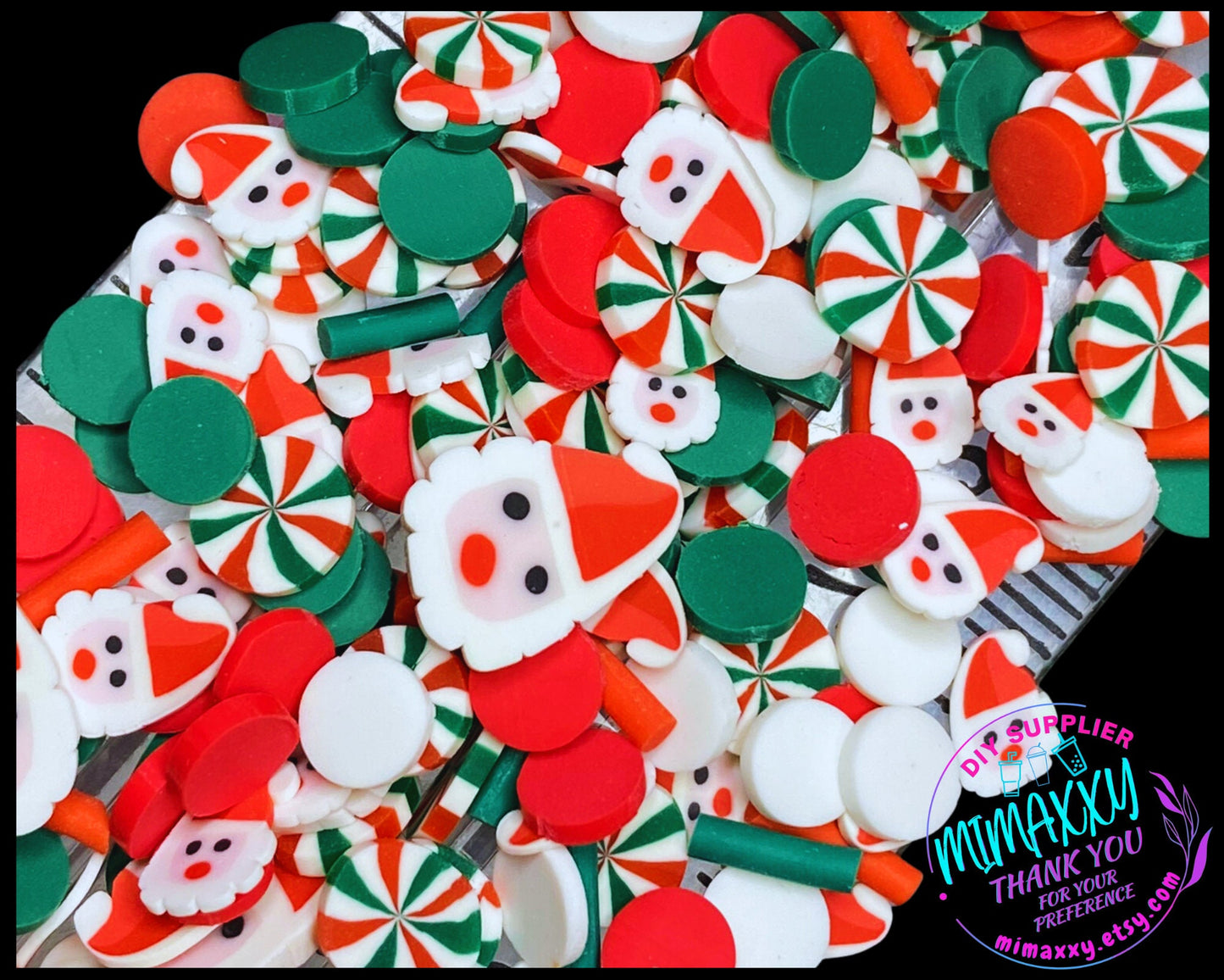 5-10mm Mix Santa Gifts , CHRISTMAS, Sprinkle, Slime, Polymer Clay Slices, Fake, Nail, Craft Ships, mint, Pinwheel, tree, winter, XMAS 012