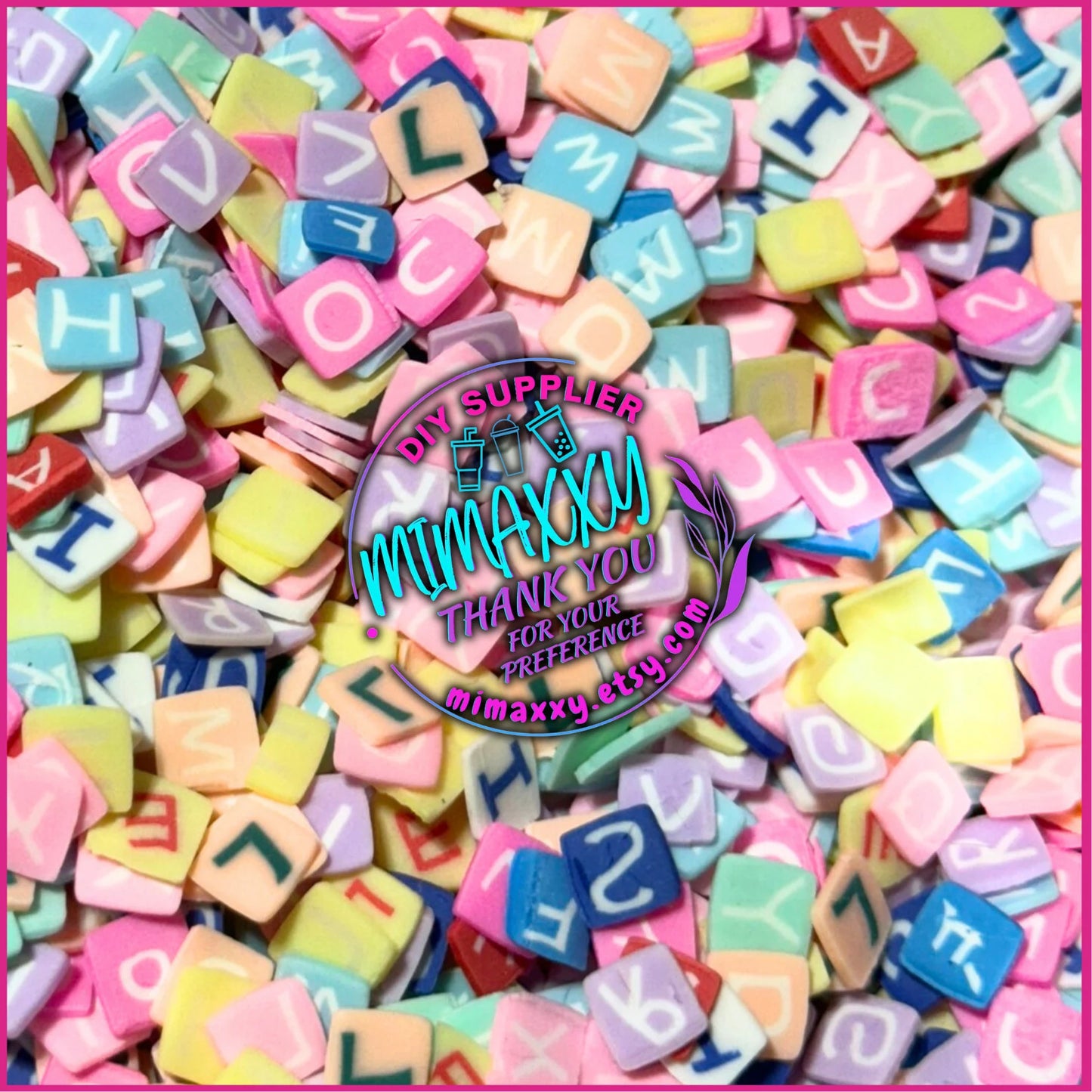 5mm ABC alphabet Colorful Mix Polymer Clay Slices resin art nail art snow globe tumbler supplies / Diy / SCHOOL / rainbow / square, ABC 0