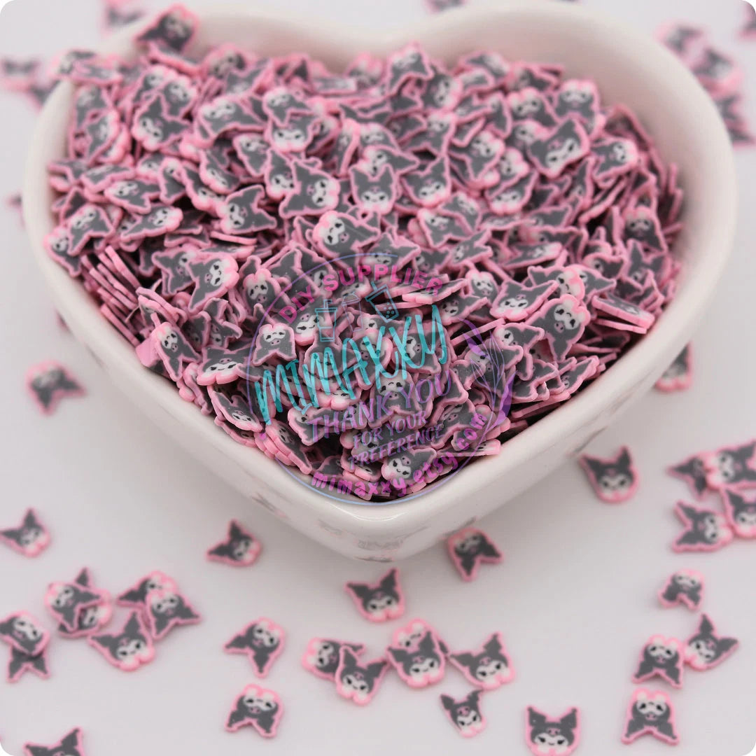 5mm Pink and Black Kitty, Sprinkle Slime, Polymer Clay Slice Slices Fake Bake Nail Art Faux Craft , snow globe tumblers supplies, MOVIE, A-034