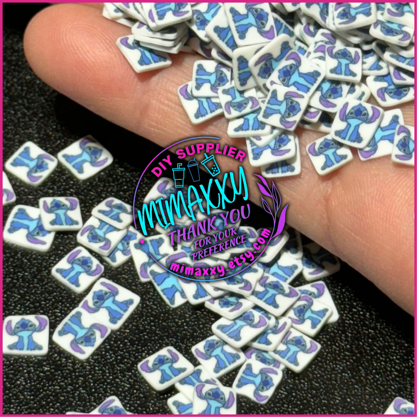 5mm Hawaiian Alien, Aloha, blue alien, Sprinkle Slime, Polymer Clay Slice Slices Fake Bake Nail Art Faux Craft , A-021