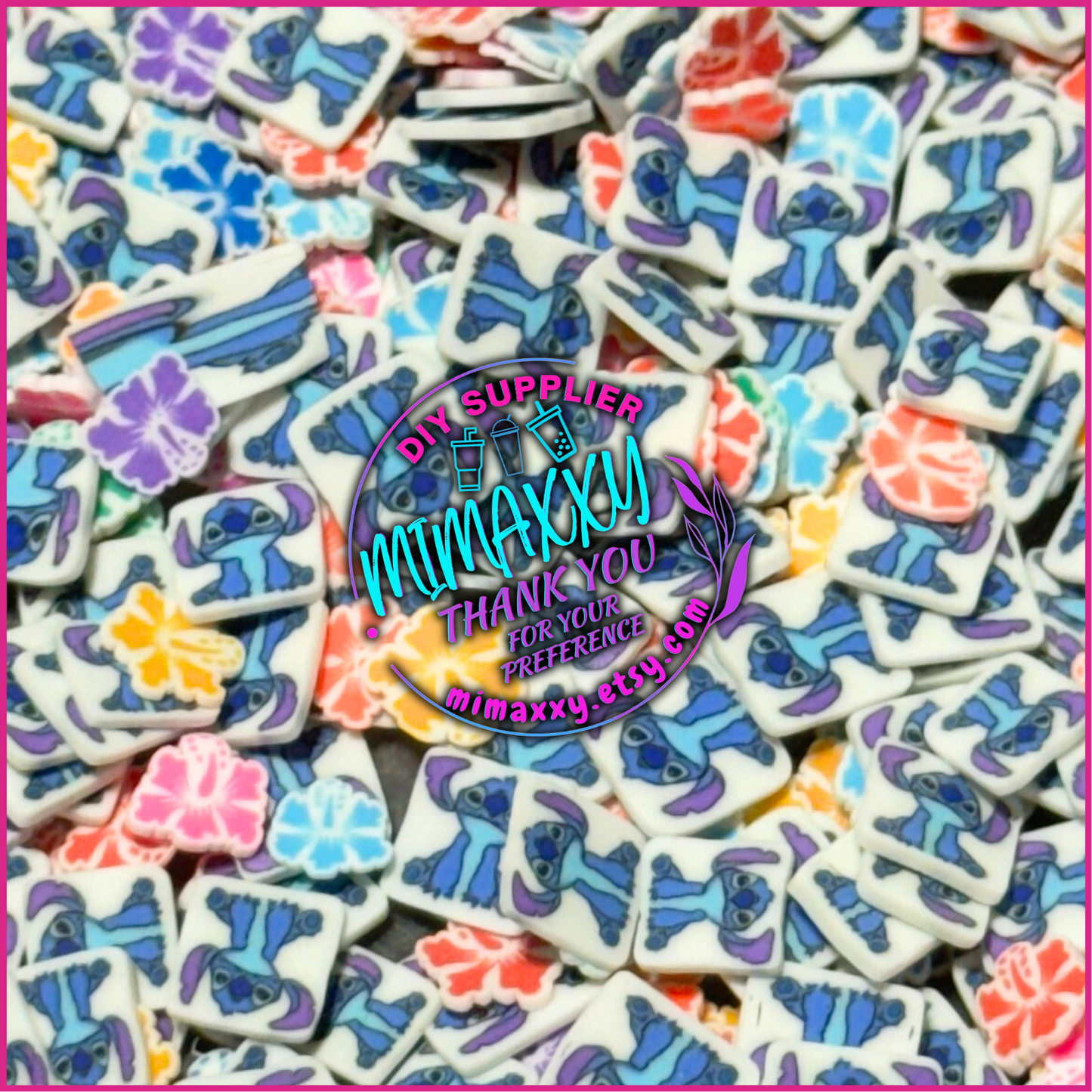 5mm Mix Hawaiian Alien Hibiscus, Aloha, blue alien, Sprinkle Slime, Polymer Clay Slice Slices Fake Bake Nail Art Faux Craft ,  A-022