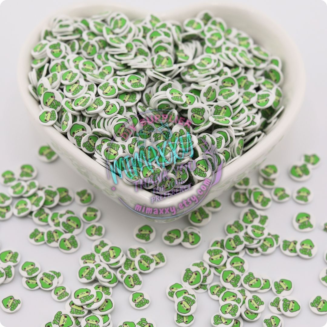 5mm Green Snake, Green frog, face, fake, sprinkles, snow globe tumblers, Polymer clay slices, resin art, nail art, A-020