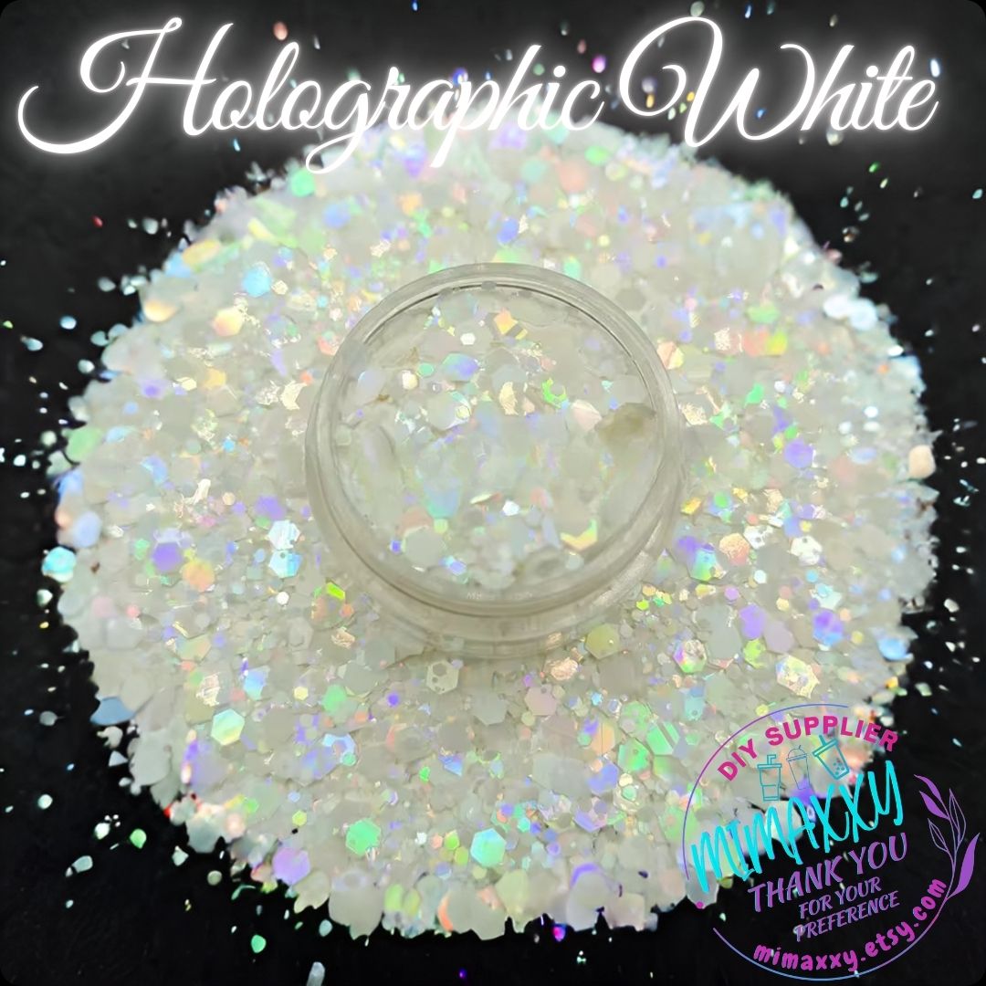 WHITE HOLOGRAPHIC MACAROON, Shaped Glitter, Chunky Glitter Mix, Cosmetic Glitter,Nail Art, Resin art,Snow Globe,Craft, pastel, Matte Hm 008