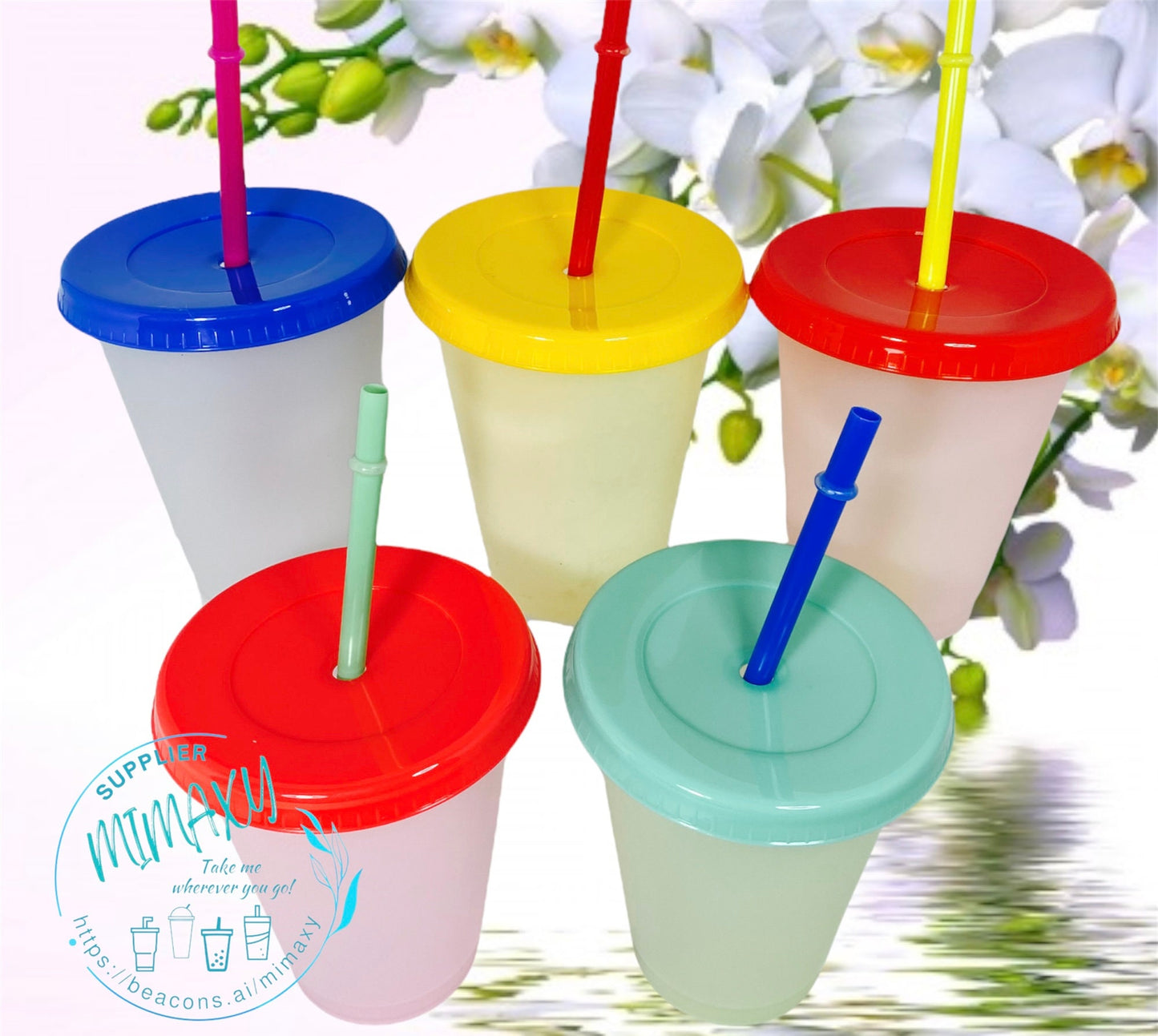 5Pack of 16oz. Color CHANGING cup / Each cup with different color lid and different color straw / Kids plastic tumbler