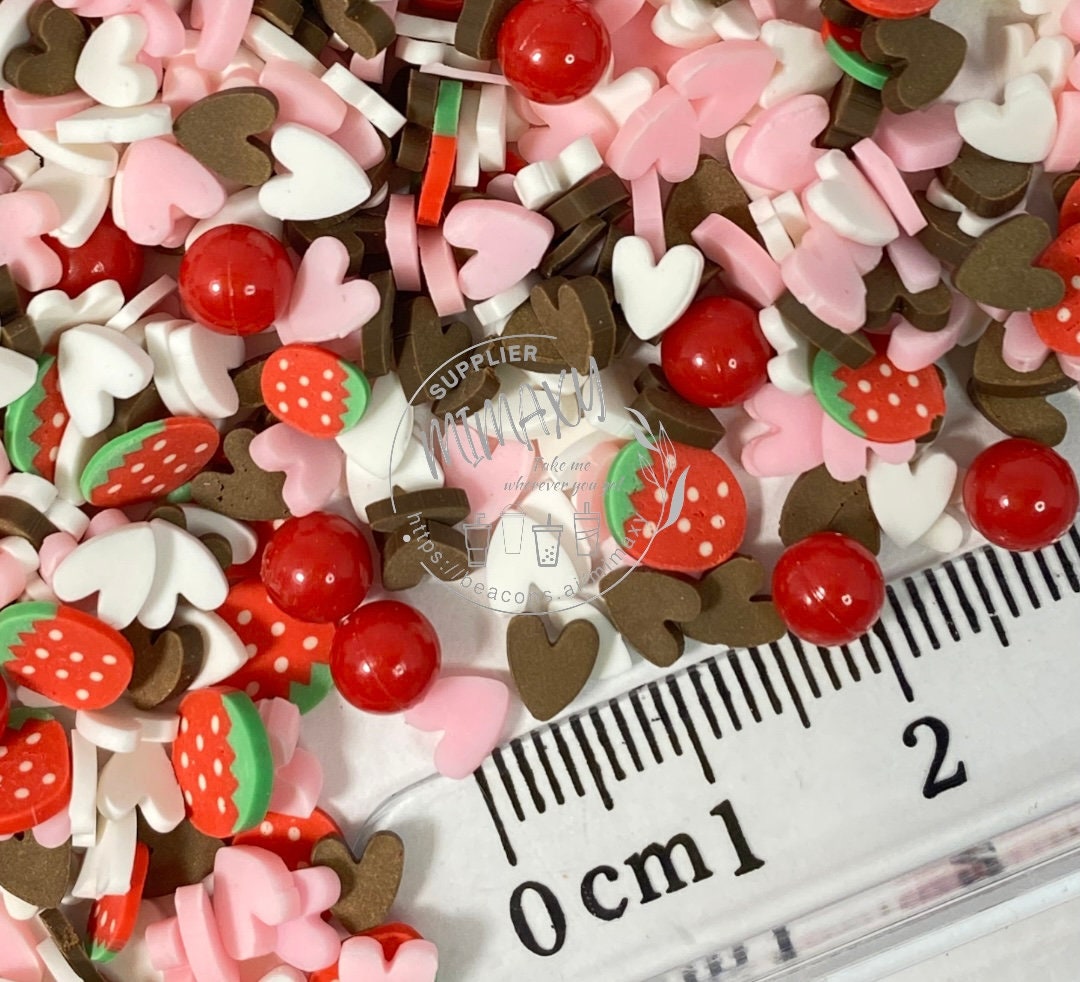 5mm Polymer Clay Slices / mix Valentine's day cherries, hearts, chocolate, strawberries, LOVE 002