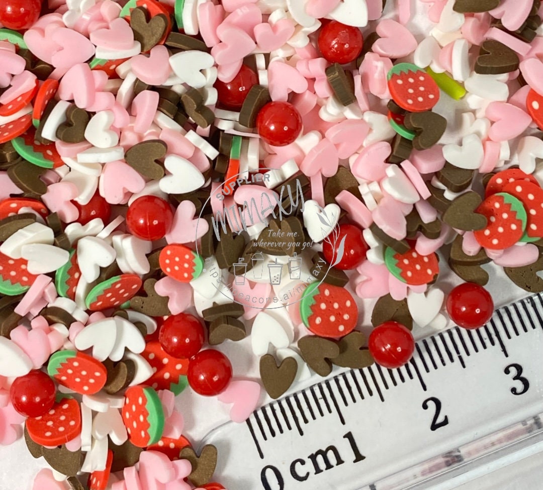 5mm Polymer Clay Slices / mix Valentine's day cherries, hearts, chocolate, strawberries, LOVE 002