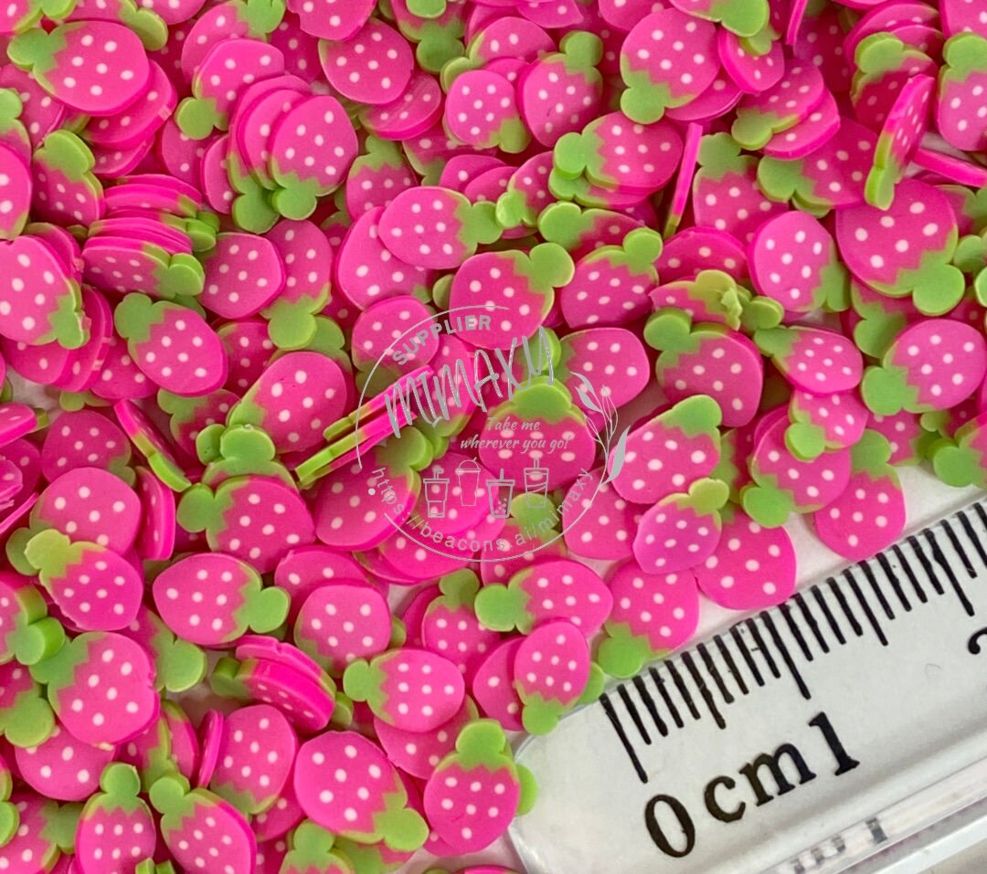 5mm Pink Strawberry Polymer Clay Slices / Berries / resin art / nail art / crafts / sweet fruit/ snow globe tumbler / Diy, STRAWBERRY 002