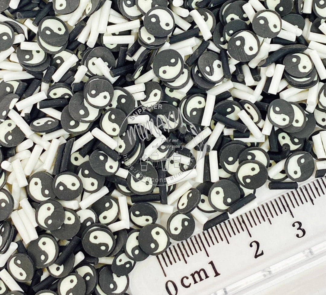 5mm Yin Yang, Polymer Clay Slices / Black , sprinkles black and white / resin art / nail art / snow globe tumbler / fimo / DIY, SYMBOLS 002