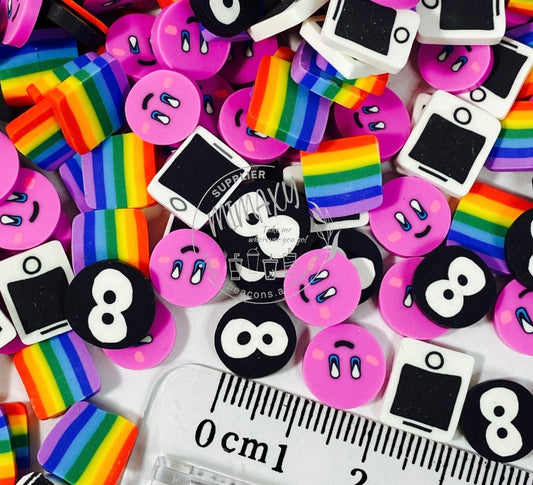 10mm Rainbow retro, phone, Polymer Clay Slices / New Mix Polymer Clay Fimo / Cell Phone / Rainbow Flag / eyes / Assorted Beads Size, BEADS 2