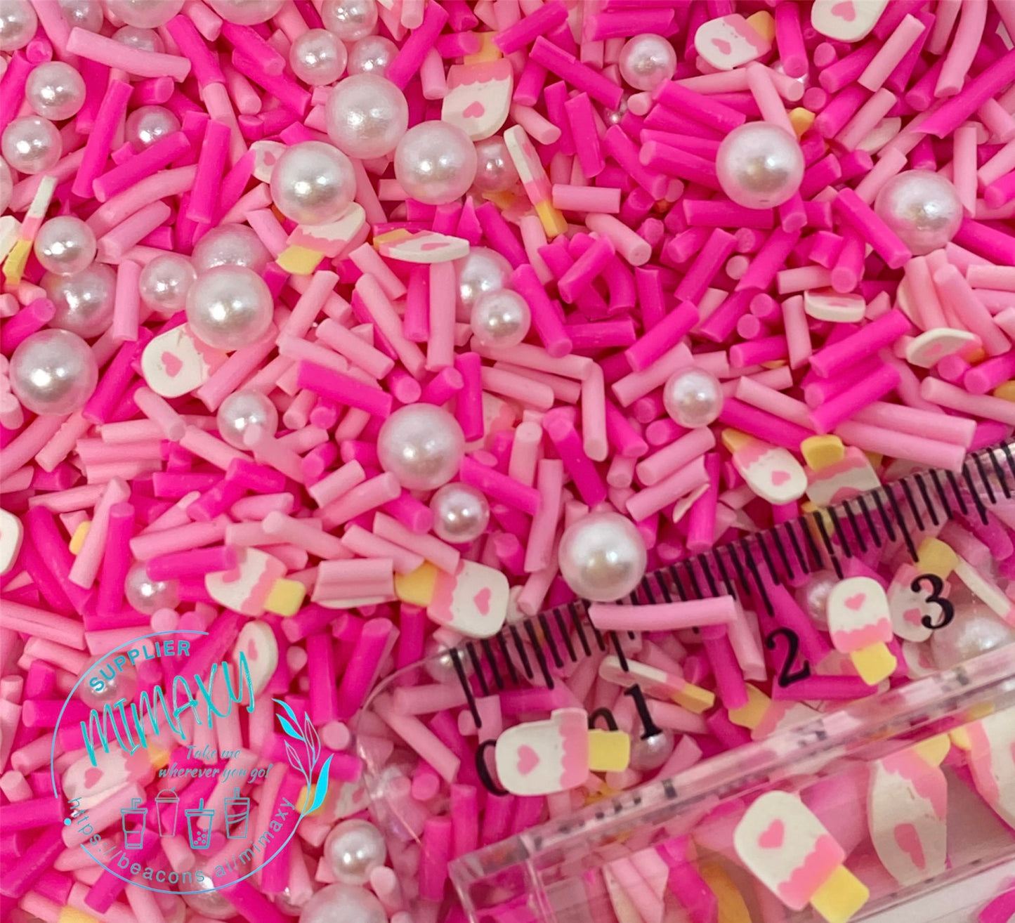 5mm Mix Valentine's day Polymer Clay Slices cherries, hearts, chocolate, strawberries, rainbow, pearls, kisses, icecream, mail lipstick LOVE