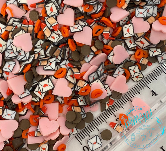 5mm Mix love, Polymer Clay Slices, cherries, hearts, chocolate, strawberries, rainbow, pearls, kisses, icecream, mail lipstick LOVE 001