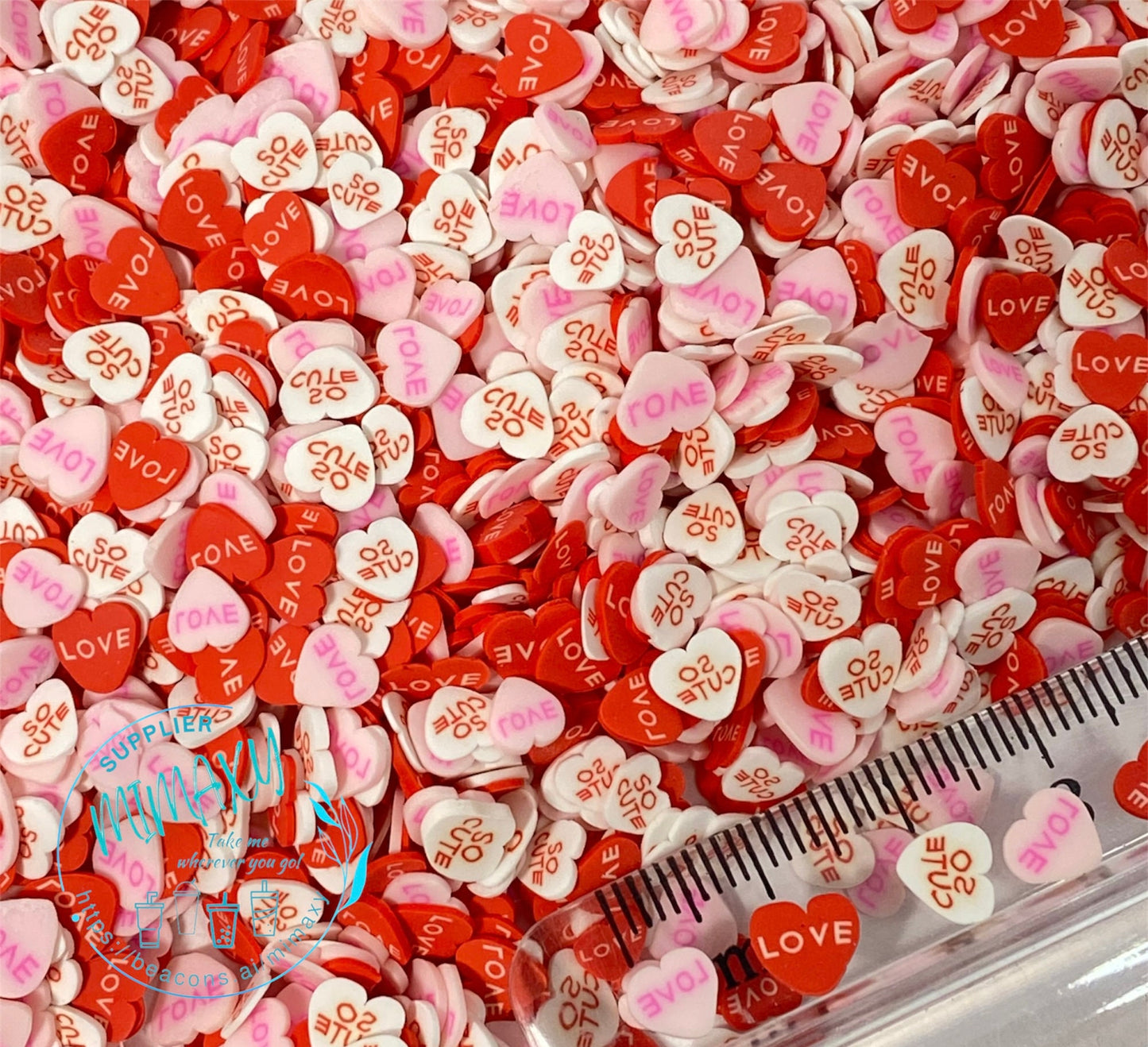 5mm Mix Valentine's day Polymer Clay Slices cherries, hearts, chocolate, strawberries, rainbow, pearls, kisses, mail lipstick LOVE 004