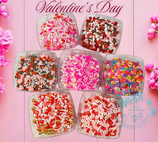 5mm Mix Valentine's day Polymer Clay Slices cherries, hearts, chocolate, strawberries, rainbow, pearls, kisses, icecream, mail lipstick LOVE