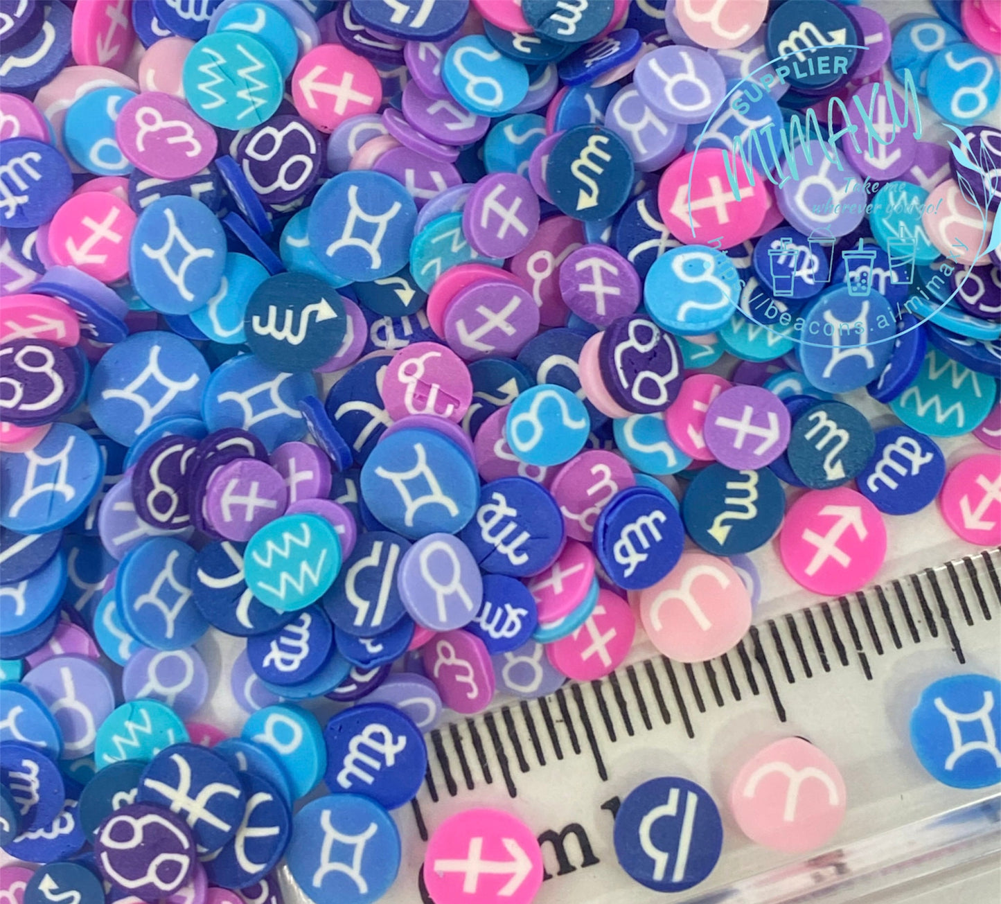 5mm Zodiac sign, Astrological Zodiac, Mixed colors Sprinkle Slime Polymer Clay Slice Slices Fake Bake Nail Art Faux Craft Ships, SYMBOLS 001