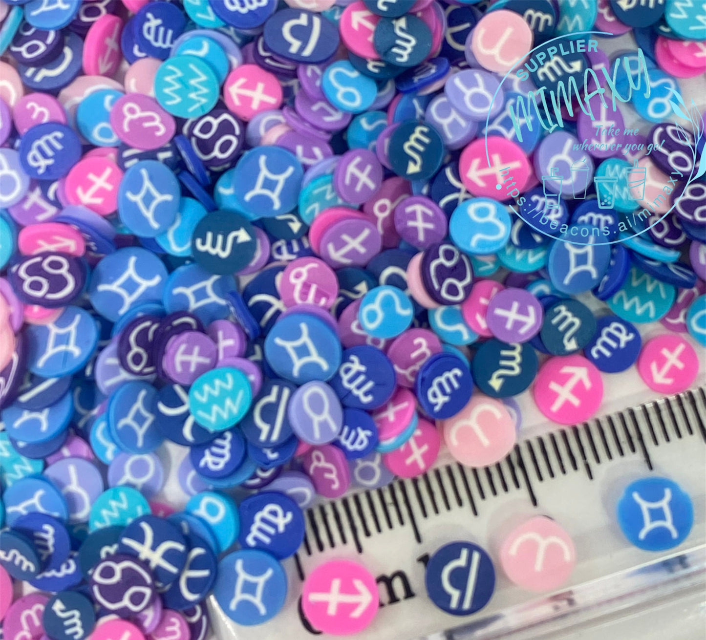 5mm Zodiac sign, Astrological Zodiac, Mixed colors Sprinkle Slime Polymer Clay Slice Slices Fake Bake Nail Art Faux Craft Ships, SYMBOLS 001