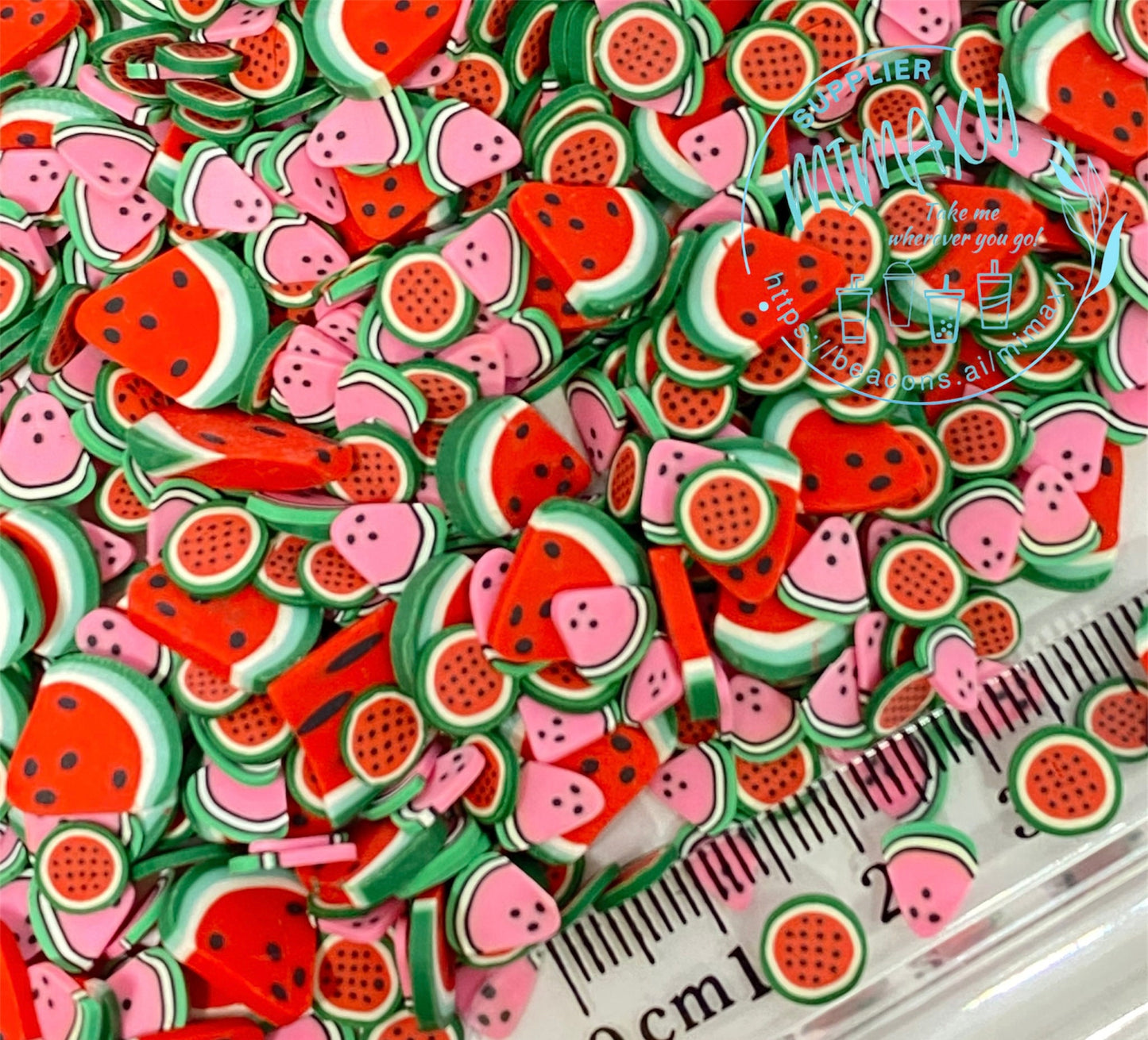 5-10mm Mix Watermelon pink and red Sprinkle Slime Polymer Clay Slice Slices Fake Bake Nail Art Faux Craft Ships, WATERMELON 002