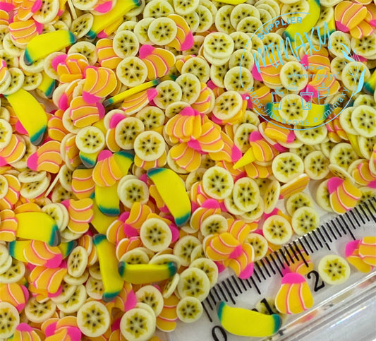 5-10 mm Banana fruit leaf whole Sprinkle Slime Polymer Clay Slice Slices Fake Bake Nail Art Faux Craft Ships, BANANA 002