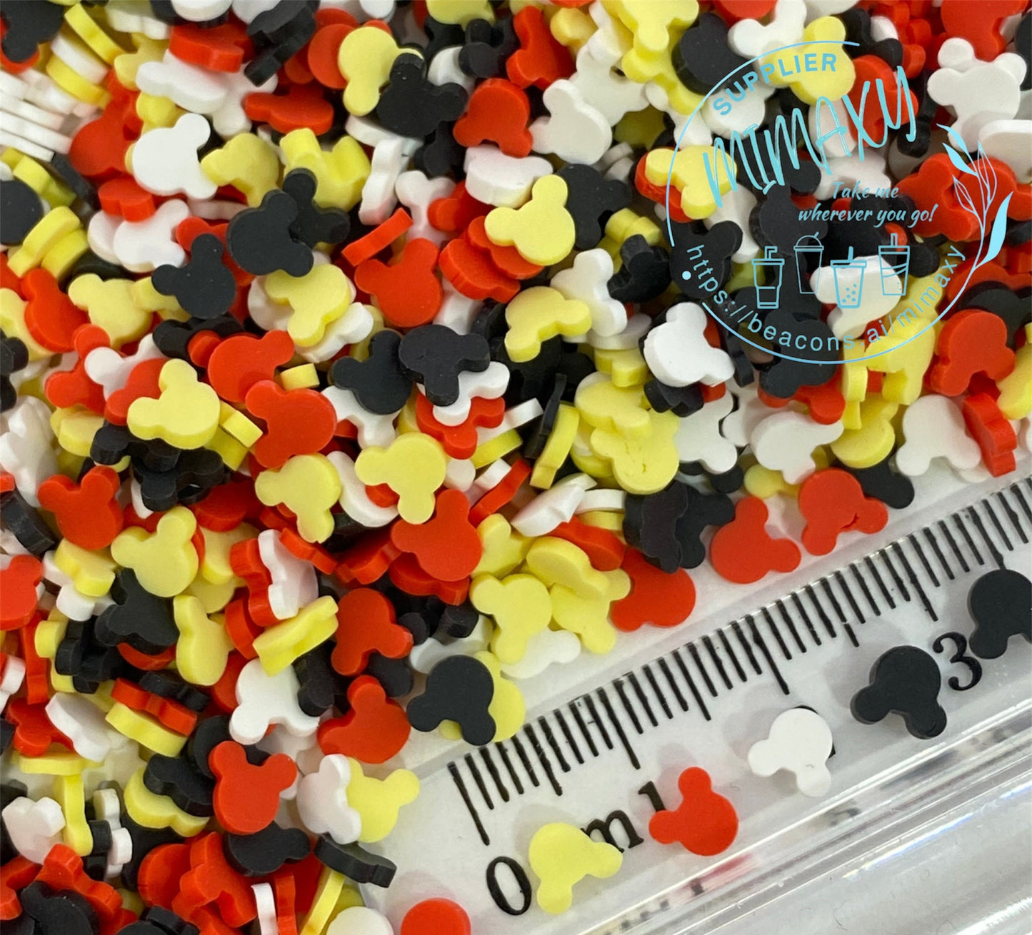 5mm Mix Mouse Ears Red Black Yellow White Sprinkle Slime Polymer Clay Slice Slices Fake Bake Nail Art Faux Craft Ships, CARTOON MIX 002