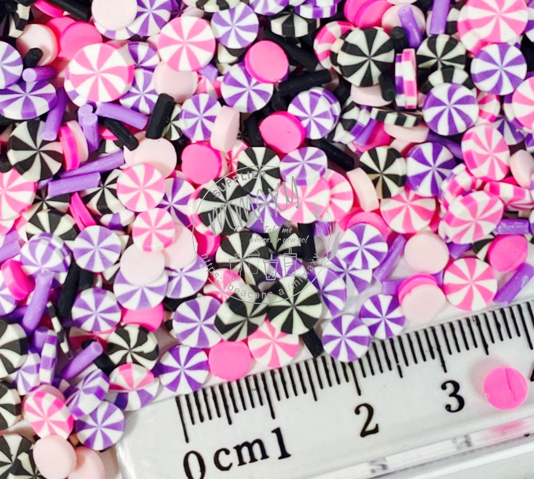 5mm CANDY, MINT BRAIDED polymer clay candy mix / pepper mint twisted / sprinkles / pink purple and black / resin art / nail art /