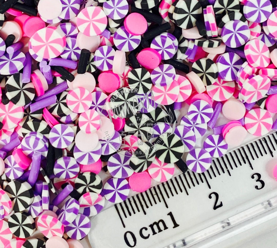 5mm CANDY, MINT BRAIDED polymer clay candy mix / pepper mint twisted / sprinkles / pink purple and black / resin art / nail art /