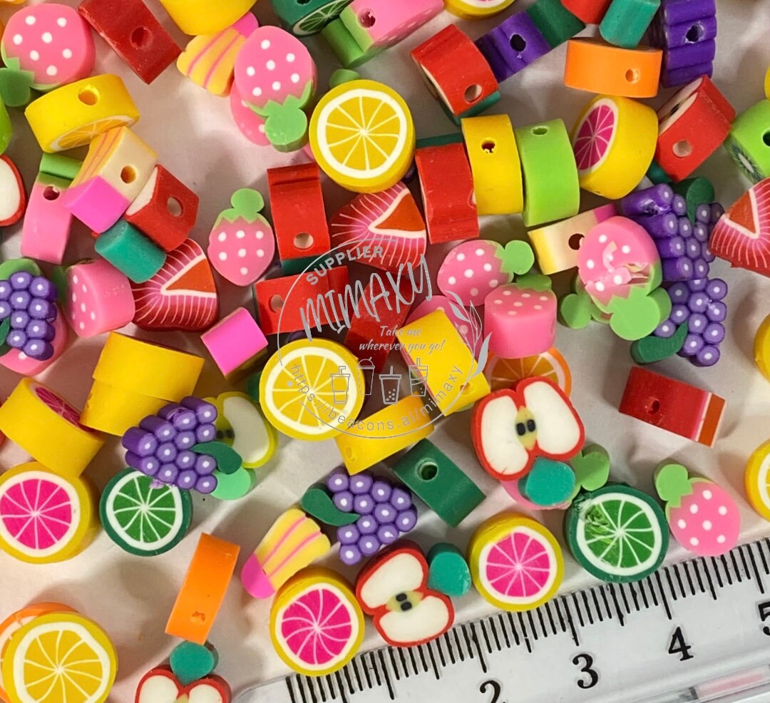 10mm Mix Fruit / beads / Polymer Clay Slices / nail art / resin art / crafts / DIY / Fimo, (11mm x 10mm, Hole: 1.6mm) BEADS 4