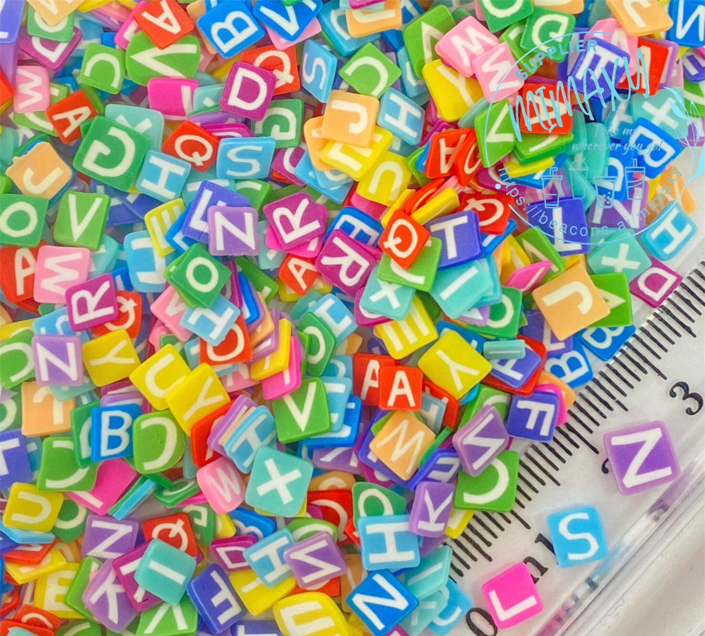 5mm ABC alphabet Colorful Mix Polymer Clay Slices  resin art nail art snow globe tumbler supplies / Diy / SCHOOL / rainbow / square, ABC 002