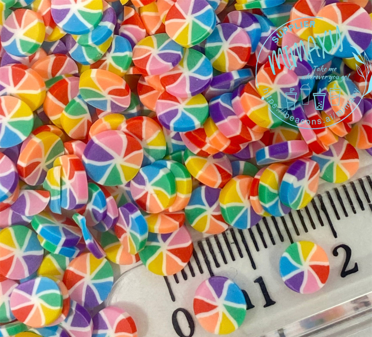 5mm Candy, CANDY Lover Peppermint Twisted Rainbow Sprinkle Slime Polymer Clay Slice Slices Fake Bake Nail Art CANDY 002