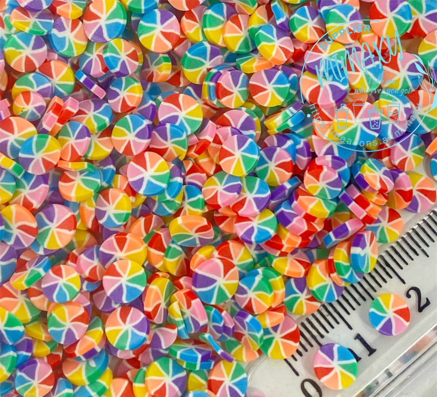 5mm Candy, CANDY Lover Peppermint Twisted Rainbow Sprinkle Slime Polymer Clay Slice Slices Fake Bake Nail Art CANDY 002