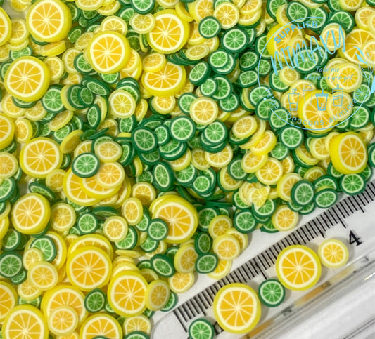 5mm Mix Lemon Limes & Orange Fruit Sprinkle Slime Polymer Clay Slice Slices Fake Bake Nail Art Faux Craft Ships, LEMON 003