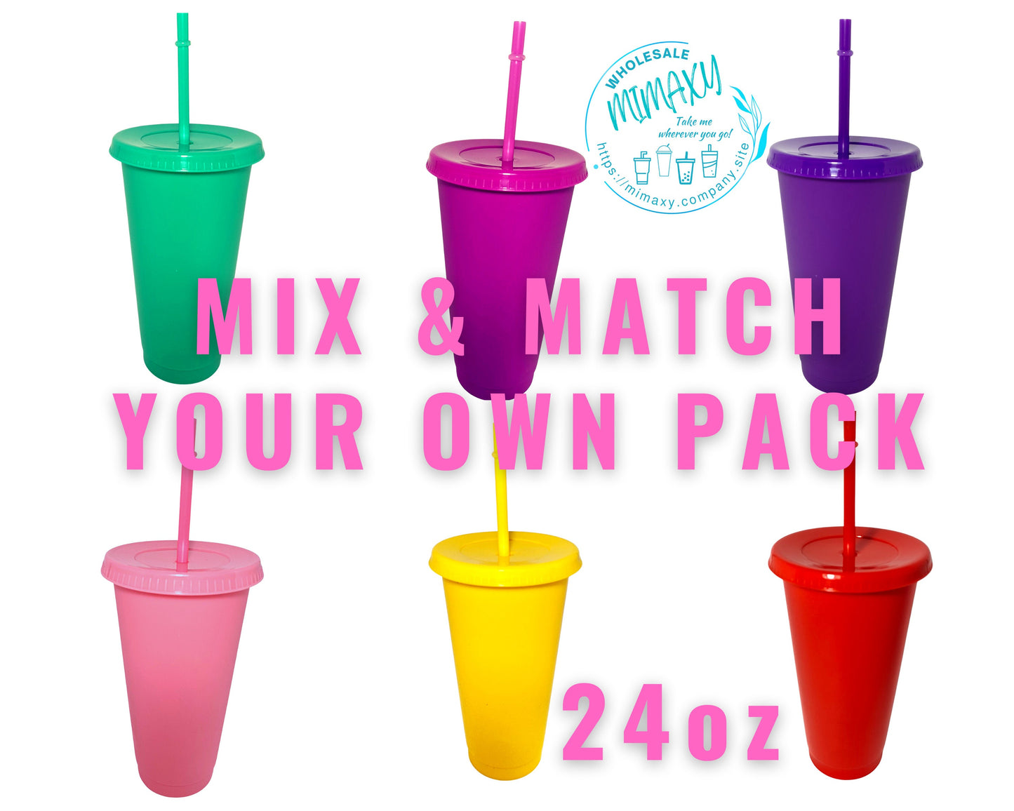 5 Pack, Mix & Match YOUR OWN PACK /solid colors /24oz. Reusable Plastic Cup /Venti Tumbler /Venti Cup /Cup with lid and straw /hight quality