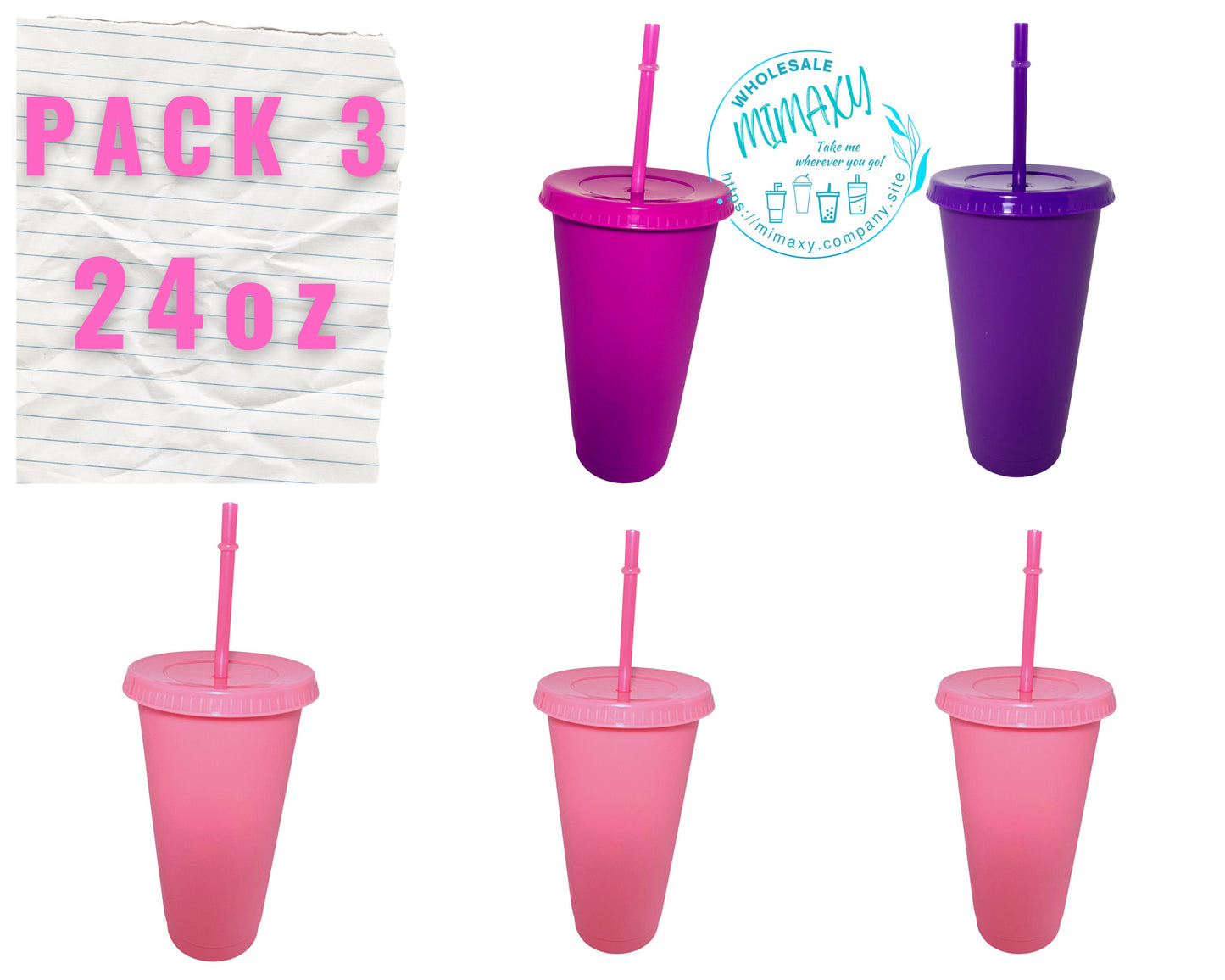 5 Pack, Mix & Match YOUR OWN PACK /solid colors /24oz. Reusable Plastic Cup /Venti Tumbler /Venti Cup /Cup with lid and straw /hight quality