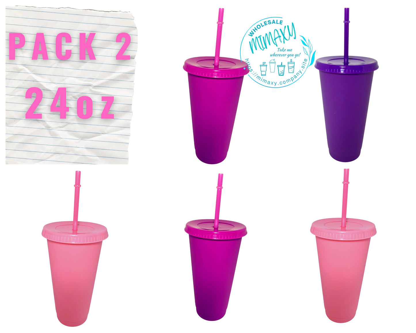 5 Pack, Mix & Match YOUR OWN PACK /solid colors /24oz. Reusable Plastic Cup /Venti Tumbler /Venti Cup /Cup with lid and straw /hight quality