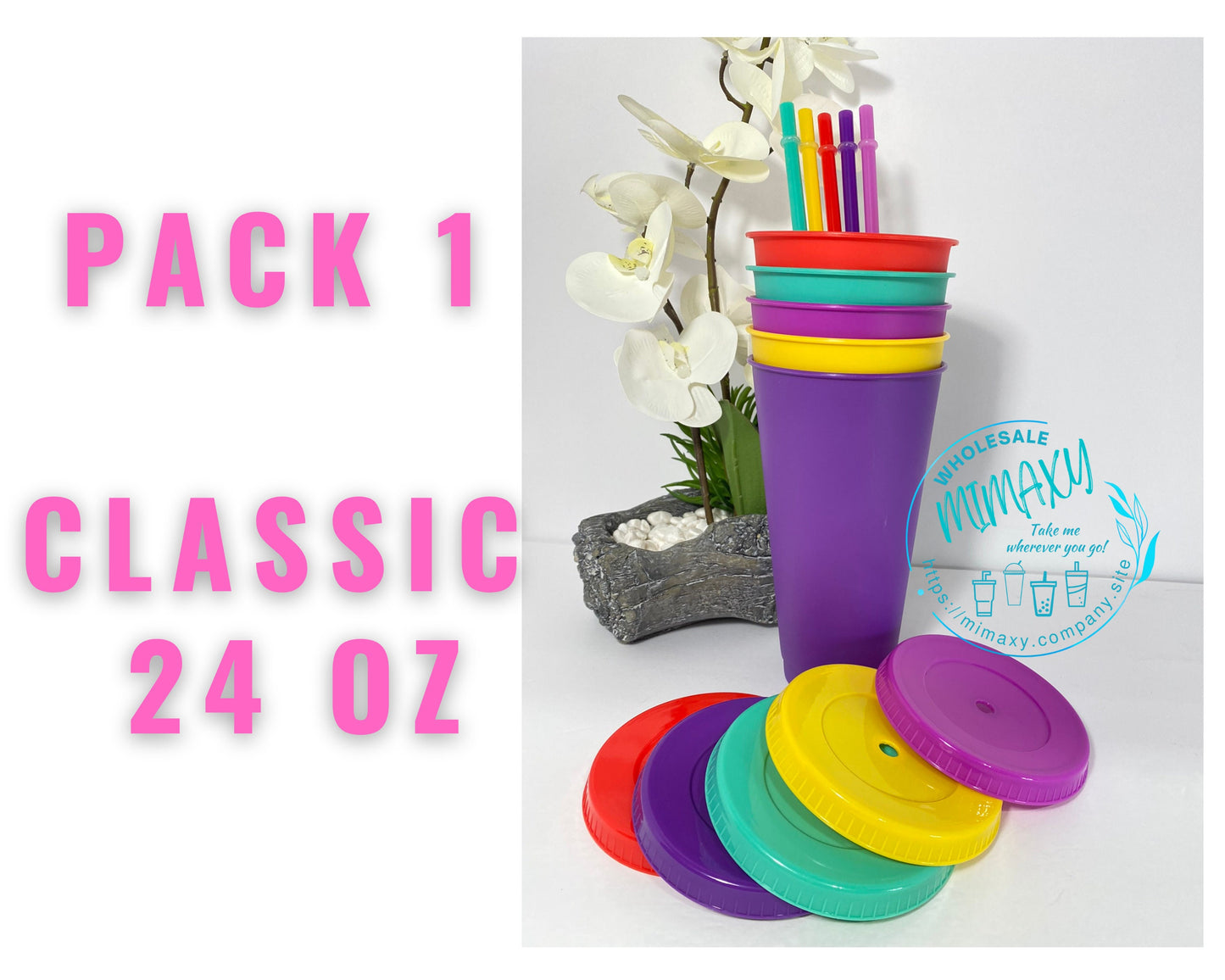 5 Pack, Mix & Match YOUR OWN PACK /solid colors /24oz. Reusable Plastic Cup /Venti Tumbler /Venti Cup /Cup with lid and straw /hight quality