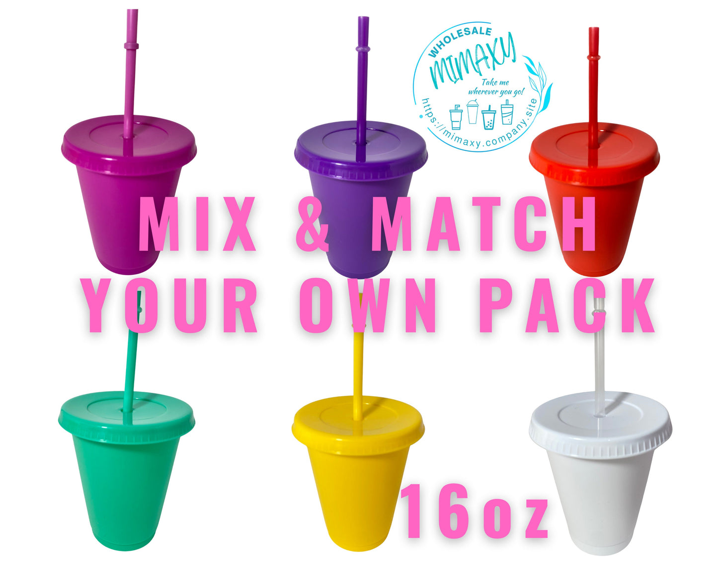 5 Pack, Mix & Match YOUR OWN PACK /solid colors /16oz. Reusable Plastic Cup /Tumbler /Cup with lid and straw /hight quality/ kids/ children