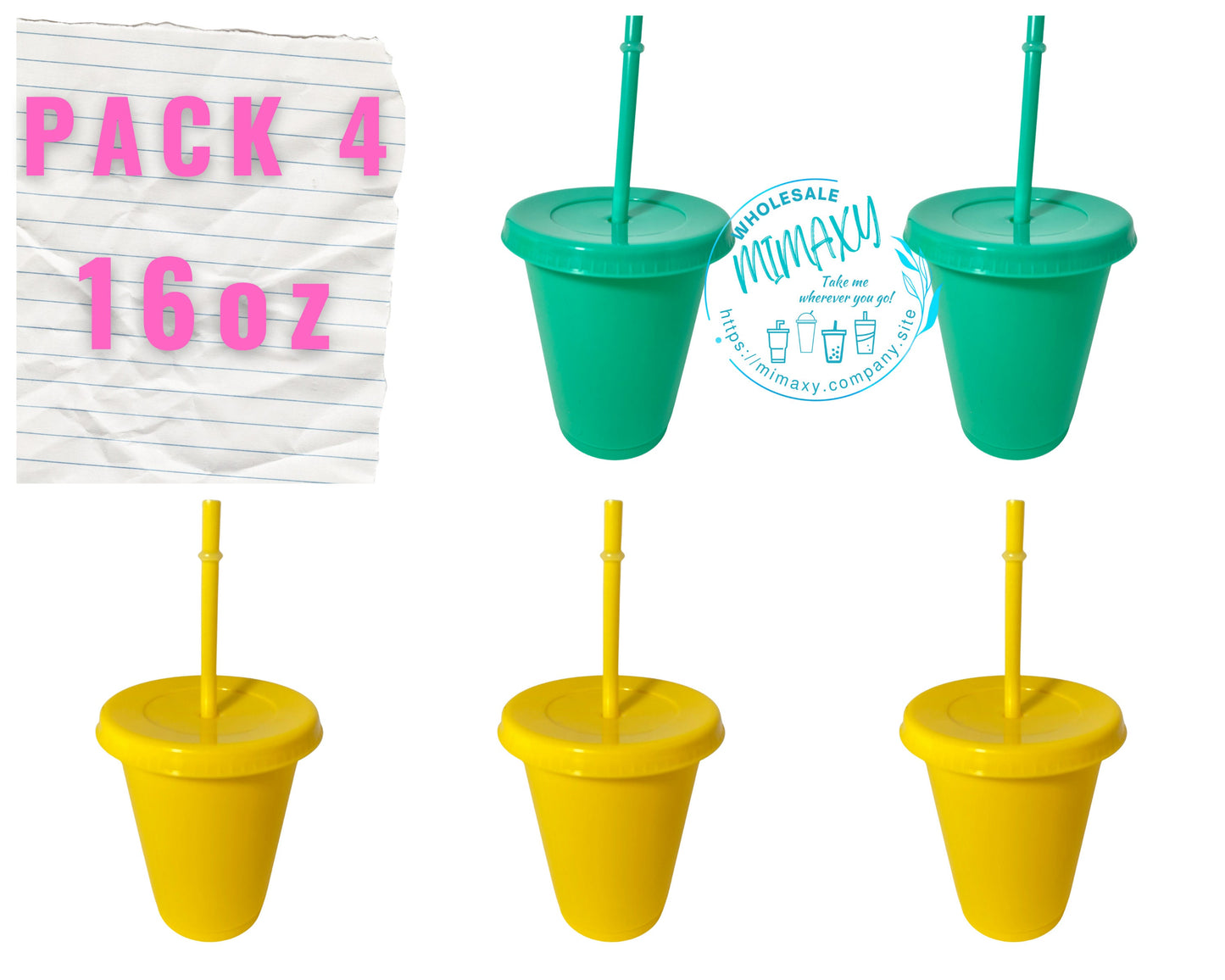 5 Pack, Mix & Match YOUR OWN PACK /solid colors /16oz. Reusable Plastic Cup /Tumbler /Cup with lid and straw /hight quality/ kids/ children