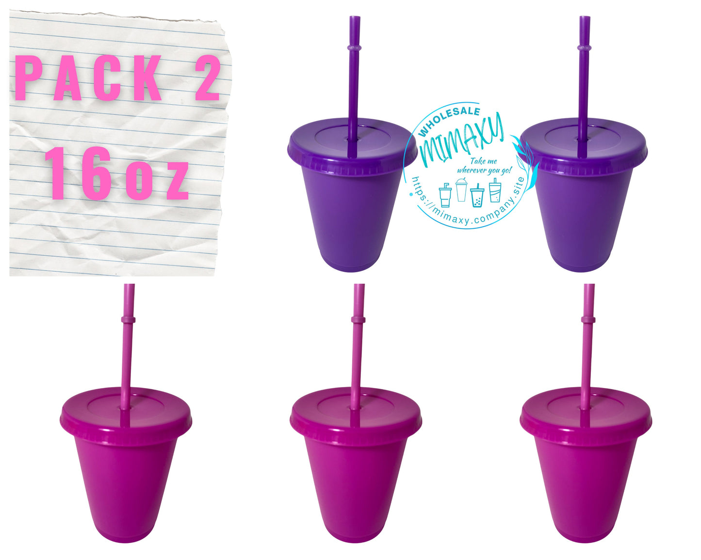 5 Pack, Mix & Match YOUR OWN PACK /solid colors /16oz. Reusable Plastic Cup /Tumbler /Cup with lid and straw /hight quality/ kids/ children