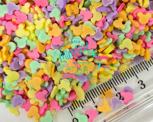 5mm Pastel Mouse Head, baby Colors, pink, green, Slime, Polymer Clay Slices Fake Bake Nail Art Faux Craft Ships, kawaii, CARTOON MIX 003