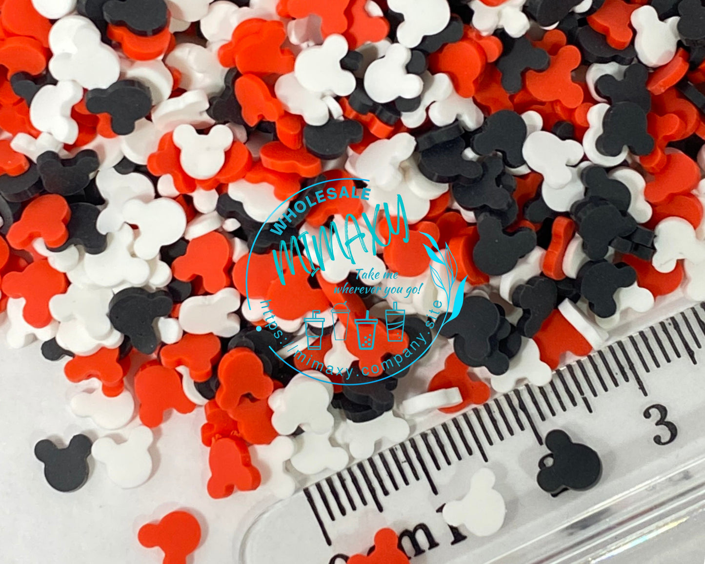 5mm Mix Mouse Head, Red Black White Sprinkle Slime Polymer Clay Slice Slices Fake Bake Nail Art Faux Craft Ships, kawaii, CARTOON MIX 004