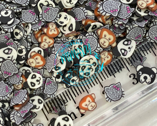 5mm Pet / PANDA/ MONKEY/ Cat/ Animal Mix Mixed colors, Slime, Polymer Clay Slice Slices Fake Bake Nail Faux Craft Ships pet kids, ANIMAL 003