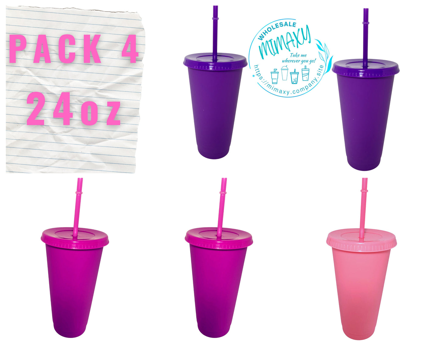 5 Pack, Mix & Match YOUR OWN PACK /solid colors /24oz. Reusable Plastic Cup /Venti Tumbler /Venti Cup /Cup with lid and straw /hight quality